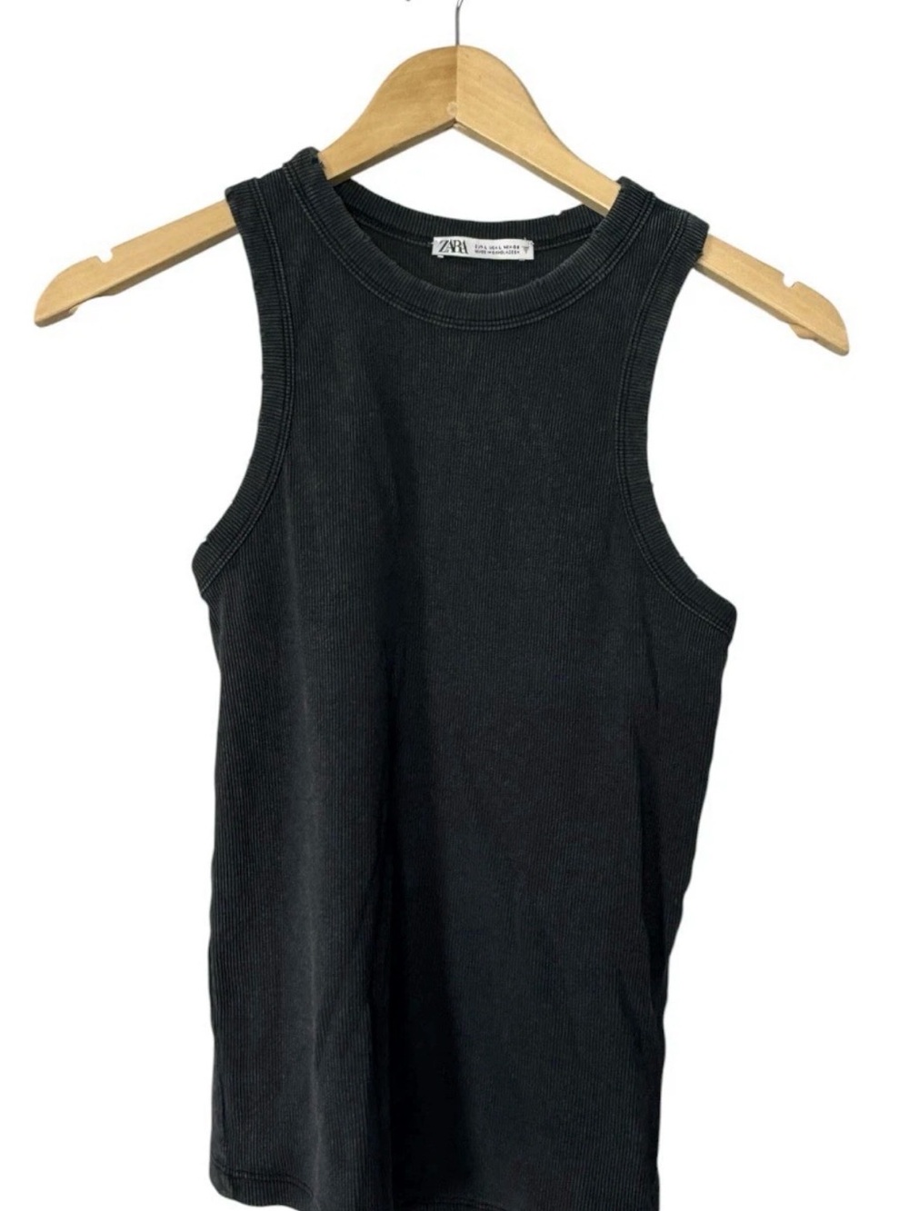 ZARA Black Distresses Ribbed Sleeveless Tank